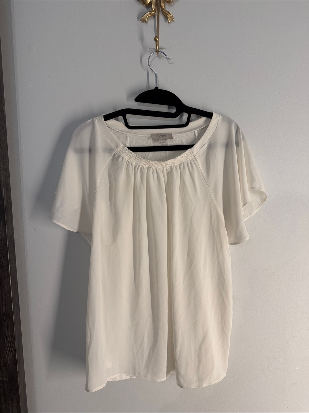 LOFT OUTLET White Sheer Flutter Sleeve Peasant Top SMALL